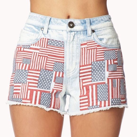 EUC Forever 21 American Flag Cut Off Jean Shorts - Picture 1 of 10
